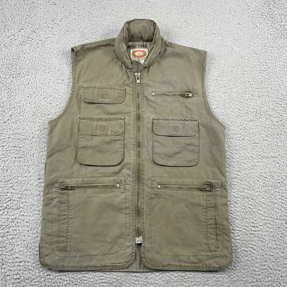 Banana Republic Vest Mens Small Green Safari Mill Valley Utility Hooded Vintage